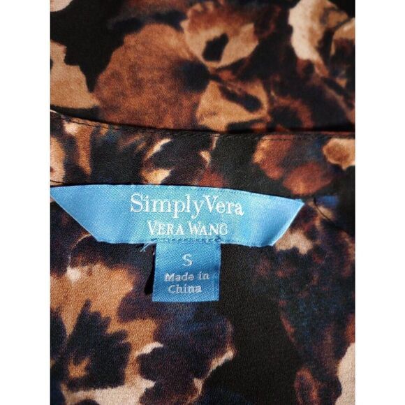 Simply Vera Wang Shirt Ladies Small Black Brown Floral Button Front‎ - Picture 6 of 8